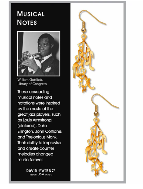 Musical Gold Tone Notes Drop Earrings