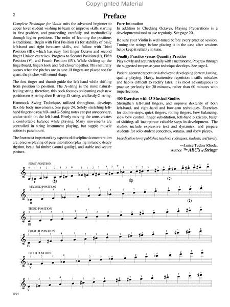 Complete Technique for Violin, Book 1 - 400 Exercises include 45 Musical Studies in Positions 1 through 5 - Janice Tucker Rhoda -