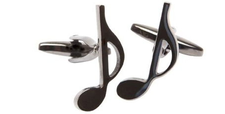 Music Quaver Cufflinks Black with Silver Clasp in Gift Box