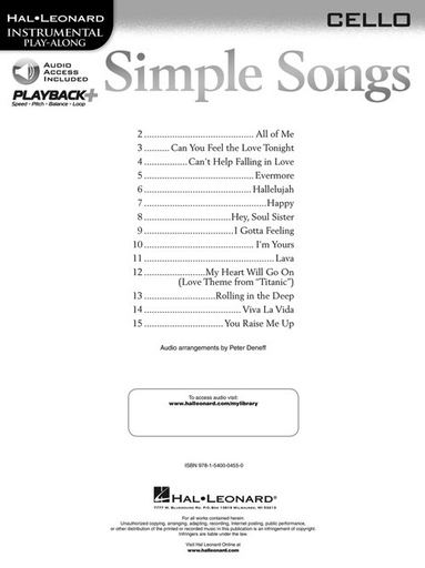 Simple Songs For Cello Book/Online Audio Access - Cello - Hal Leonard