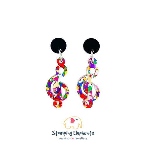 Drop Earrings Medium Colourful treble clef.