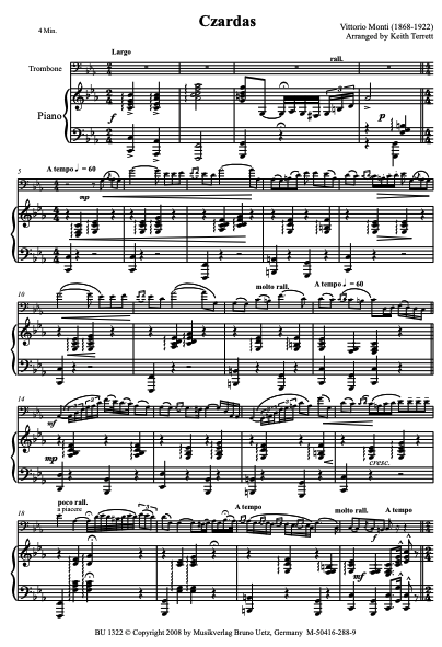 Monti - Czardas - Trombone/Piano Accompaniment arranged by Terrett Uetz BU1322