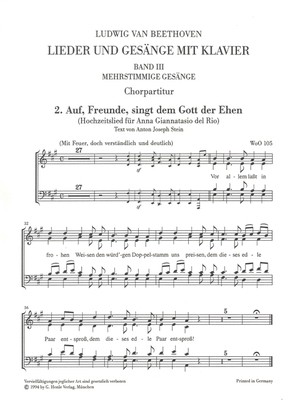 Complete Songs for Voice and Piano, Volume 3 - (no. 2, 3, 4, and 5) - Ludwig van Beethoven - Classical Vocal SATB G. Henle Verlag Choral Score