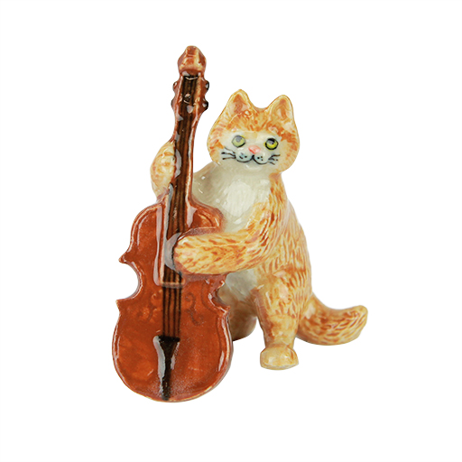 Cat Playing the Cello/Bass Porcelain Figurine