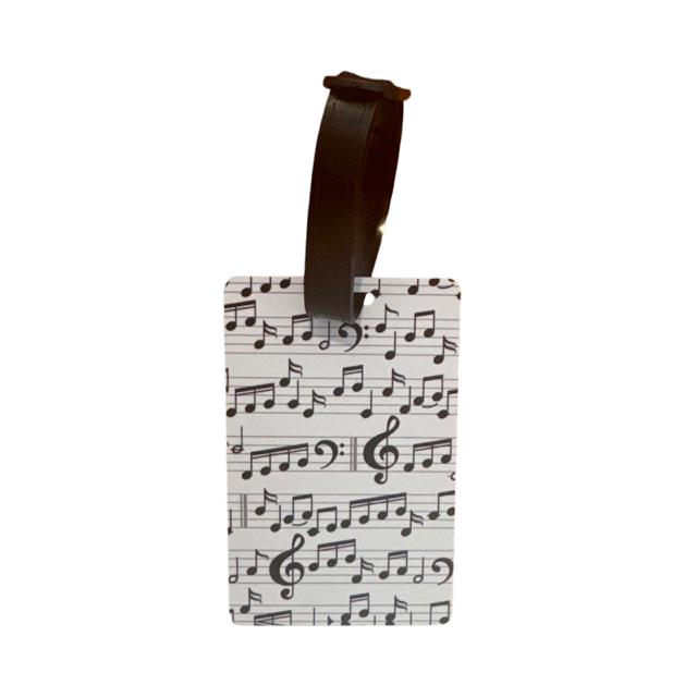 Music Luggage Tag White with Black Notes and Clefs