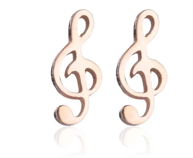 Treble Clef Stud Earrings Rose Gold