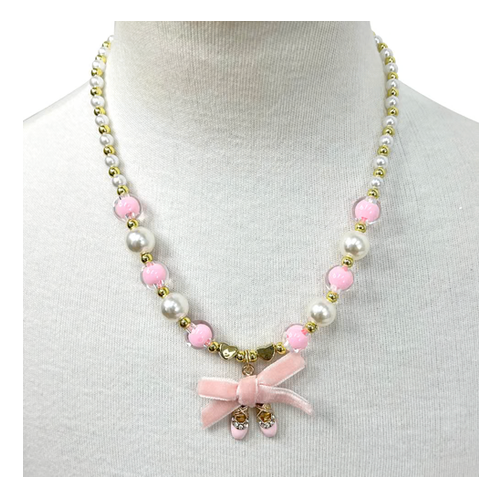 Pink Poppy Ballerina Necklace and Bracelet Set Ballet Shoes and Pink Bow on the Charm