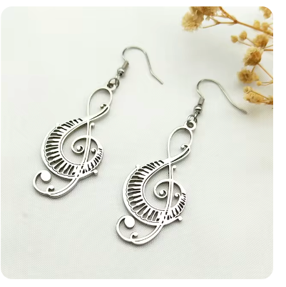 Gold Treble Clef Earrings with a Keyboard Border Stainless Steel