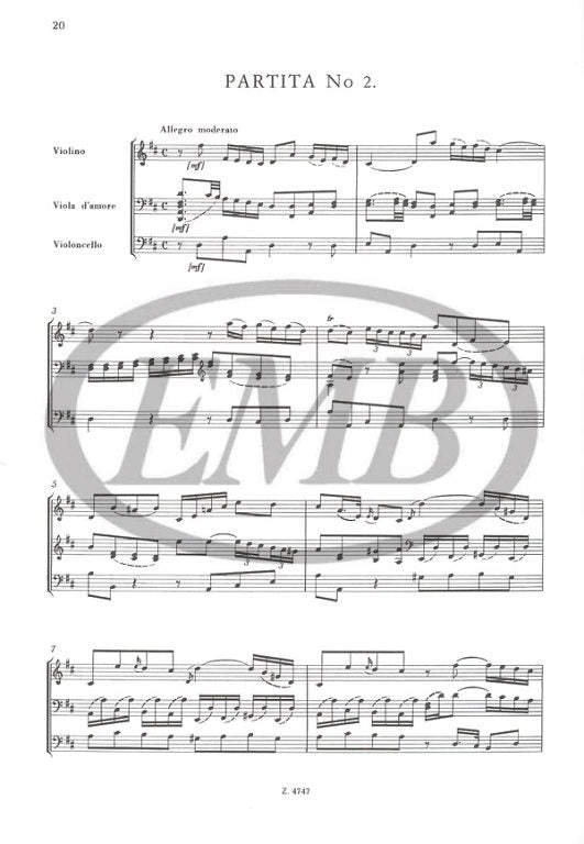 Albrechtsberger - 2 Partitas - Violin/Viola d'Amore/Cello Score EMB Z4747