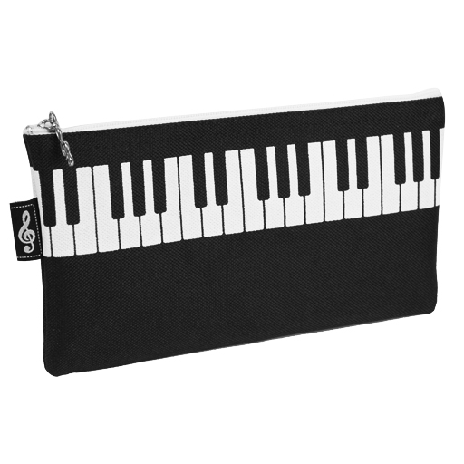 Piano Pencil Case Black with White Keyboard and Treble Clef Zipper