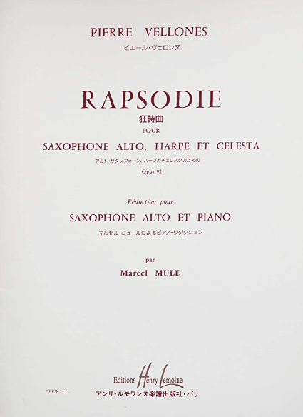 Vellones - Rhapsody Op92 - Alto Saxophone/Piano Accompaniment Lemoine 23328HL