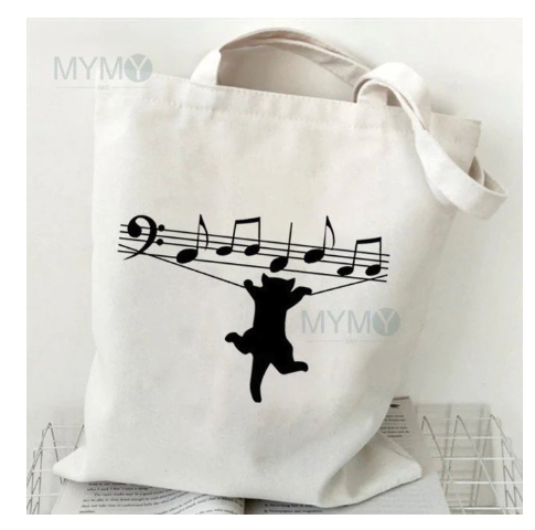 Tote Bag Cat on Manuscript Bass Clef