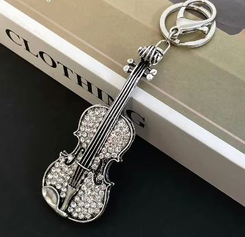 Silver Diamonte Encrusted Violin Keyring