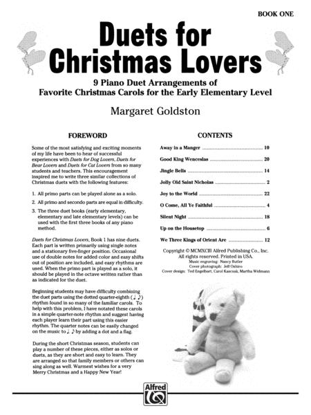 Duets for Christmas Lovers Book 1 - 1 Piano 4 Hands - arranged by Goldston - Alfred