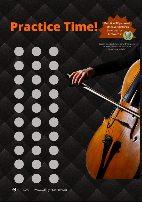 Practice Time Scratch-Off Chart - Cello Wildly Blue