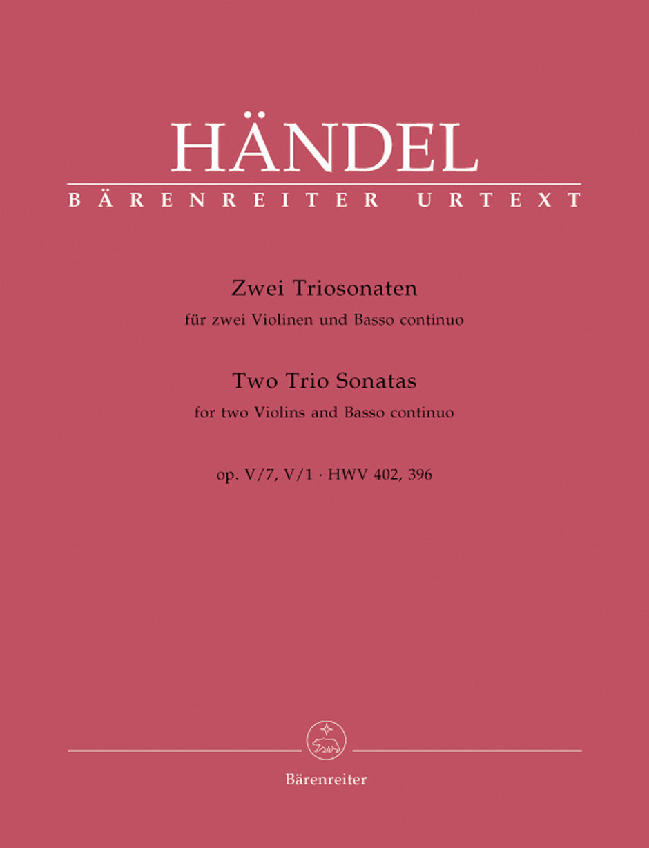 Handel - 2 Trio Sonatas - 2 Violins/Basso Continuo Barenreiter BA4242