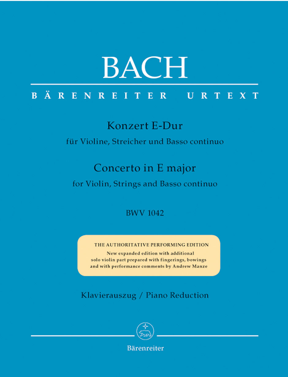 VIOLIN CONCERTO IN E BWV 1042 - VIOLIN/PNO - Bach Johann Sebastian - Barenreiter BA5190-90