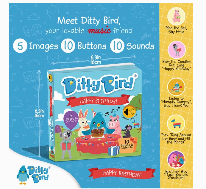 Ditty Bird 'Happy Birthday' Childrens Interactive Sound Book