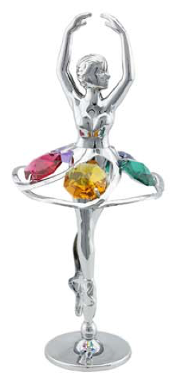 Crystocraft Silver Ballerina Ornament with Green, Pink, Purple and Orange Crystals