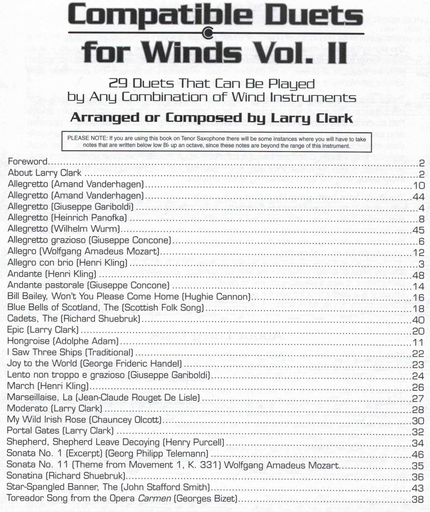 Compatible Duets For Winds Vol 2 Alto Sax - Larry Clark - Carl Fischer - Alto Saxophone;Baritone Saxophone