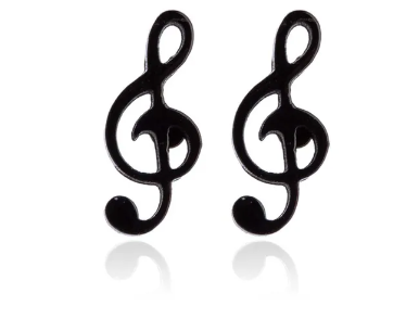 Stud Earrings Treble Clef Black