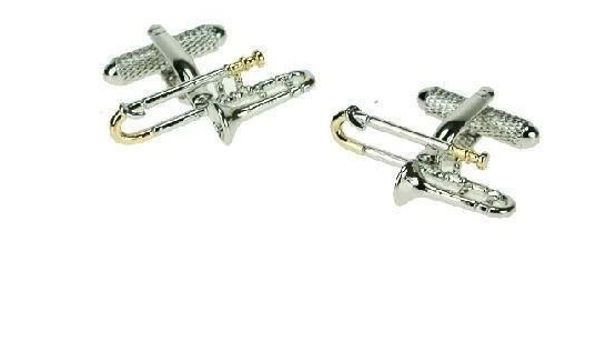 Cufflinks Trombone Two Tone Silver with Gold Trims