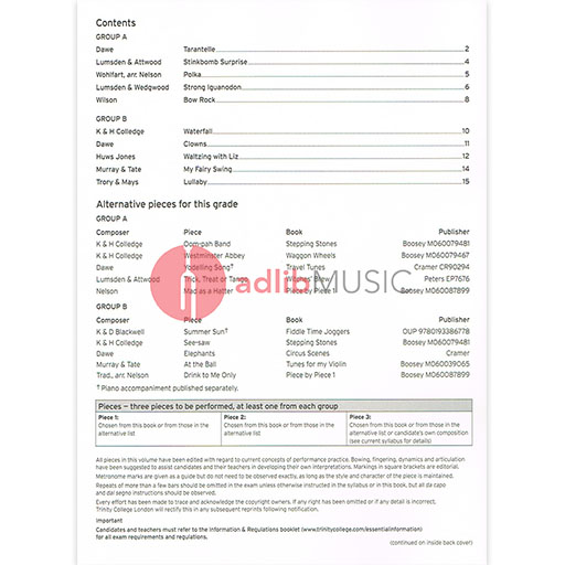 Trinity Violin 2016-19 Initial Score & Part - Trinity - Trinity