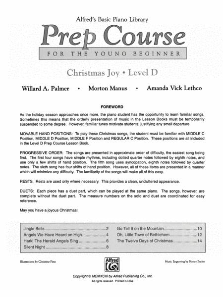 Alfred's Basic Piano Prep Course: Christmas Joy! Book D - Amanda Vick Lethco|Morton Manus|Willard A. Palmer - Piano Alfred Music