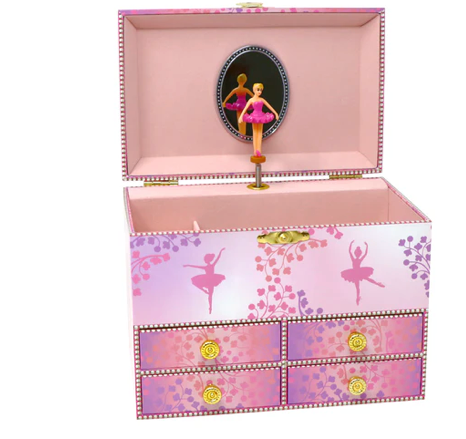 Pink Poppy Ballet Musical Jewellery Box Brunette and Blonde Ballerinas in Pink Tutus Rectangular