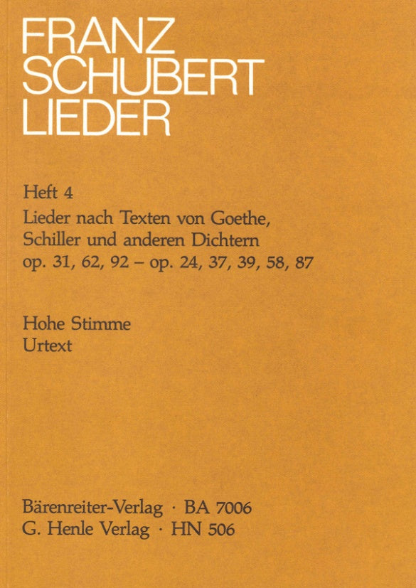 Schubert - Songs with Lyrics by Goethe Schiller - High Voice/Piano Accompaniment Henle HN506