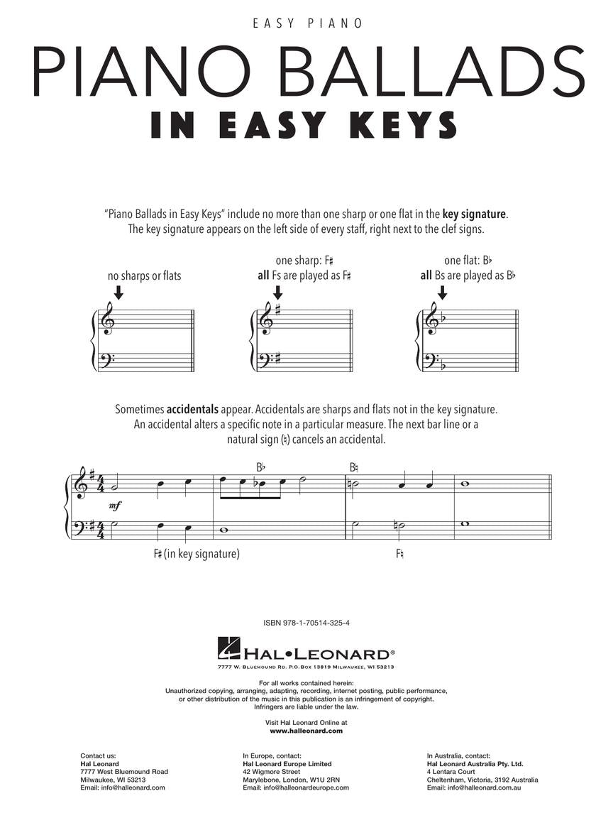 Piano Ballads in Easy Keys - Easy Piano Hal Leonard 369321