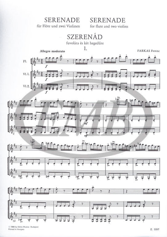 Farkas - Serenade - Flute/2 Violin Trio Score/Parts EMB Z5207