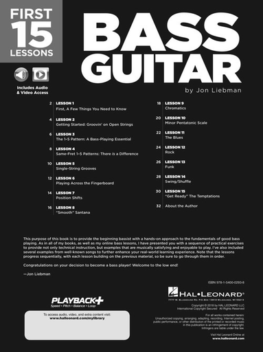 First 15 Lessons - Bass Guitar - Bass Guitar Online Media - Hal Leonard