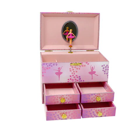 Pink Poppy Ballet Musical Jewellery Box Brunette and Blonde Ballerinas in Pink Tutus Rectangular