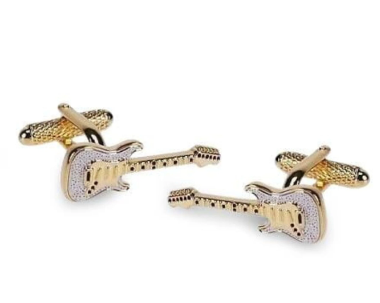 Cufflinks Electric Guitar Two Tone Silver with Gold Features