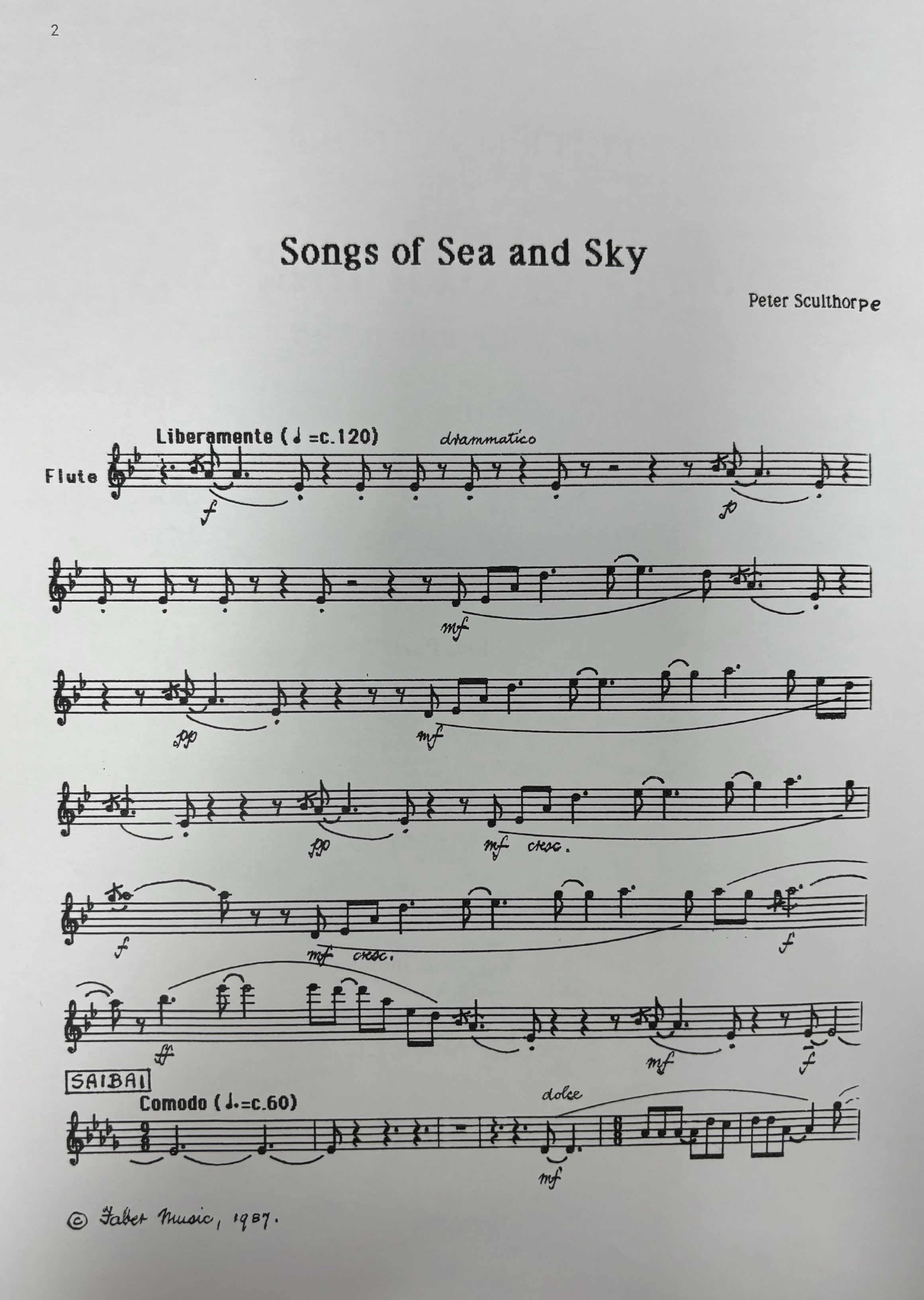 Sculthorpe - Songs of Sea and Sky - Flute/Piano Accompaniment Faber 0571553109