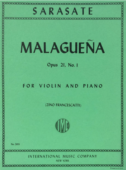 Sarasate - Malaguena Op21/1 - Violin/Piano Accompaniment IMC 2651