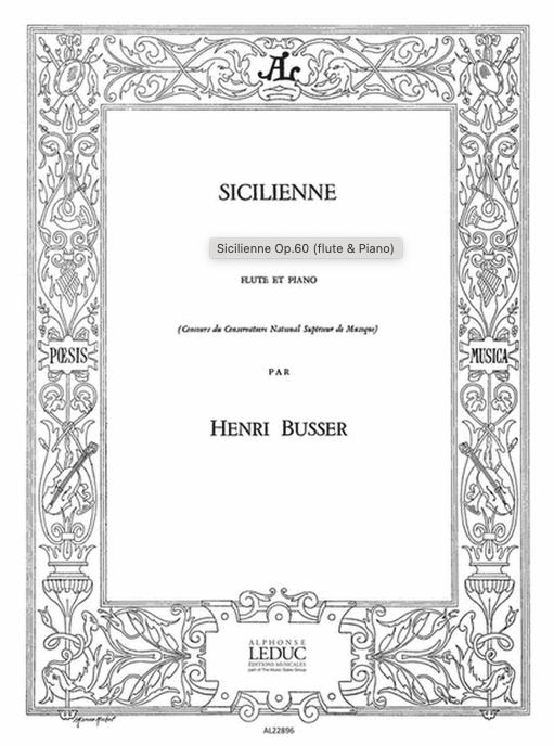 Busser - Sicilienne Op60 - Flute/Piano Accompaniment Leduc AL22896