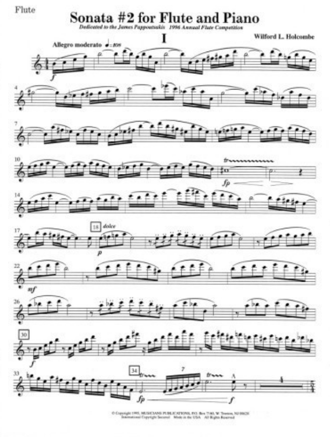 Holocombe - Sonata #2 - Flute/Piano Accompaniment Musicians FB105