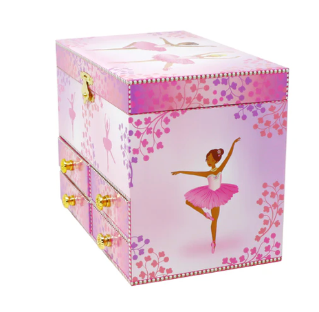 Pink Poppy Ballet Musical Jewellery Box Brunette and Blonde Ballerinas in Pink Tutus Rectangular