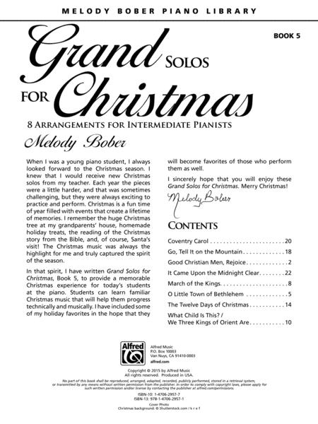 GRAND SOLOS FOR CHRISTMAS BOOK 5 - PIANO - MELODY BOBER - Alfred Music