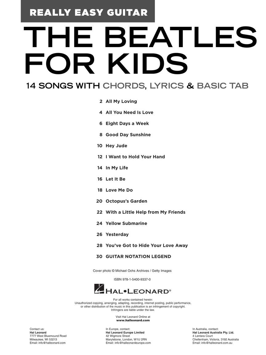 Really Easy Guitar - The Beatles for Kids - 14 Songs with Chords, Lyrics & Basic Tab - Hal Leonard