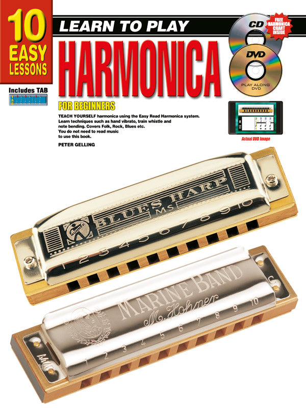 10 Easy Lessons Learn To Play Harmonica Bk/CD/DVD