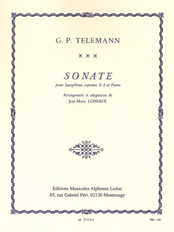 Telemann - Sonata - Soprano Saxophone/Piano Accompaniment arranged by Londeix Leduc AL25864