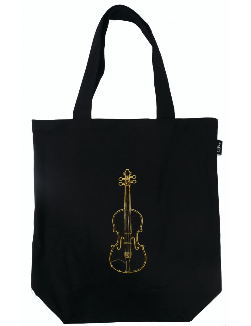 Canvas Tote or Music Bag White with a Gold Violin Embroided on Front