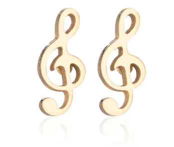 Stud Earrings Treble Clef Gold