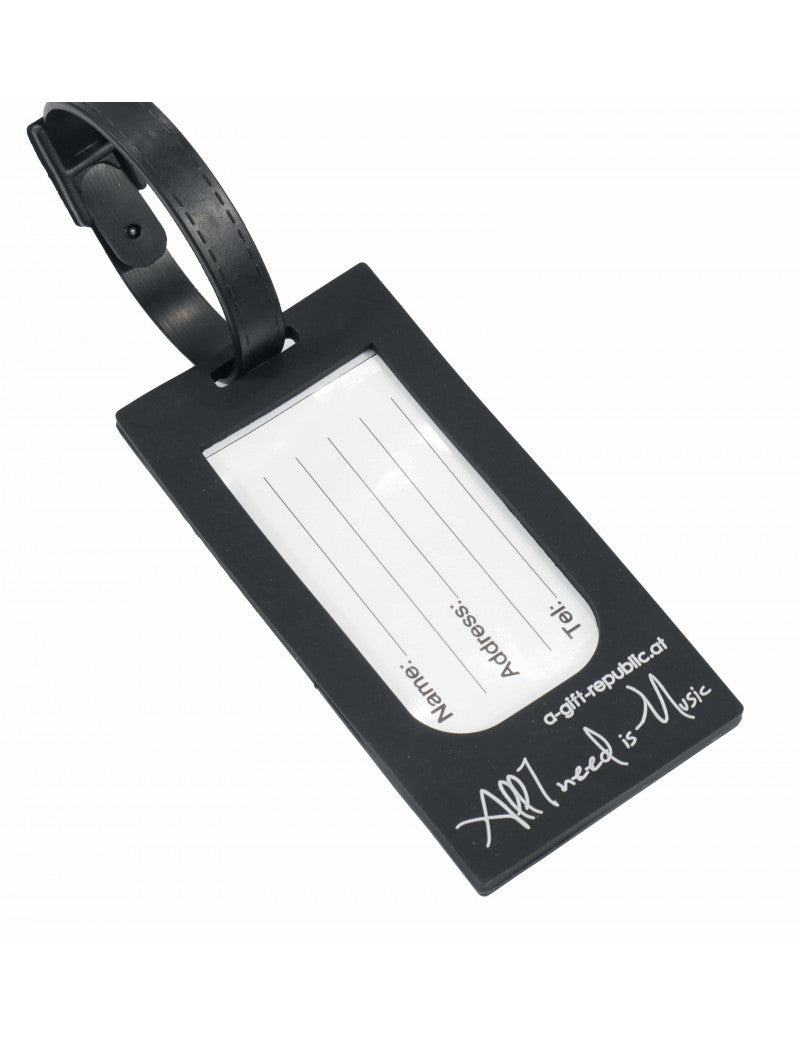 Luggage Tag Shape Black with a White Keyboard