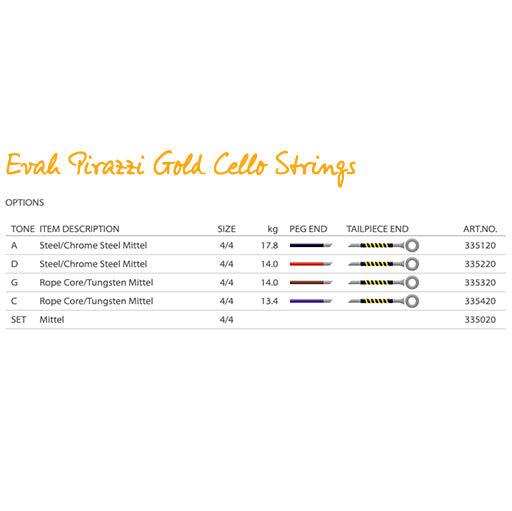 Pirastro Evah Pirazzi Gold Cello, Set, 4/4