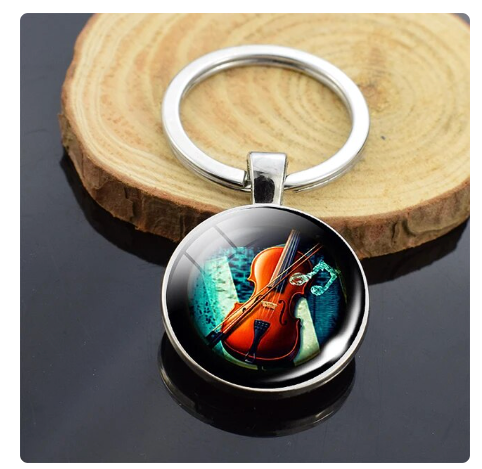 Glass Top Violin Keyring with Blue Notes