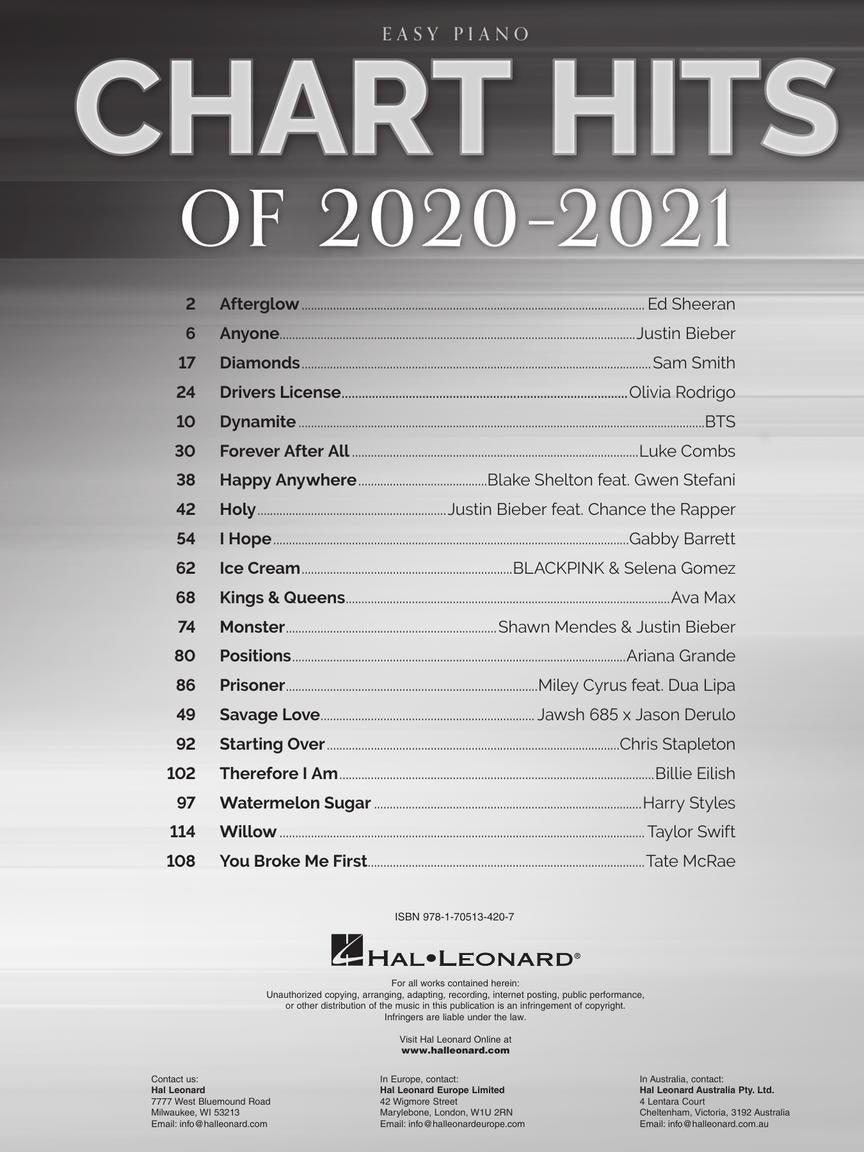 Chart Hits of 2020-2021 for Easy Piano - 20 Top Singles - Hal Leonard